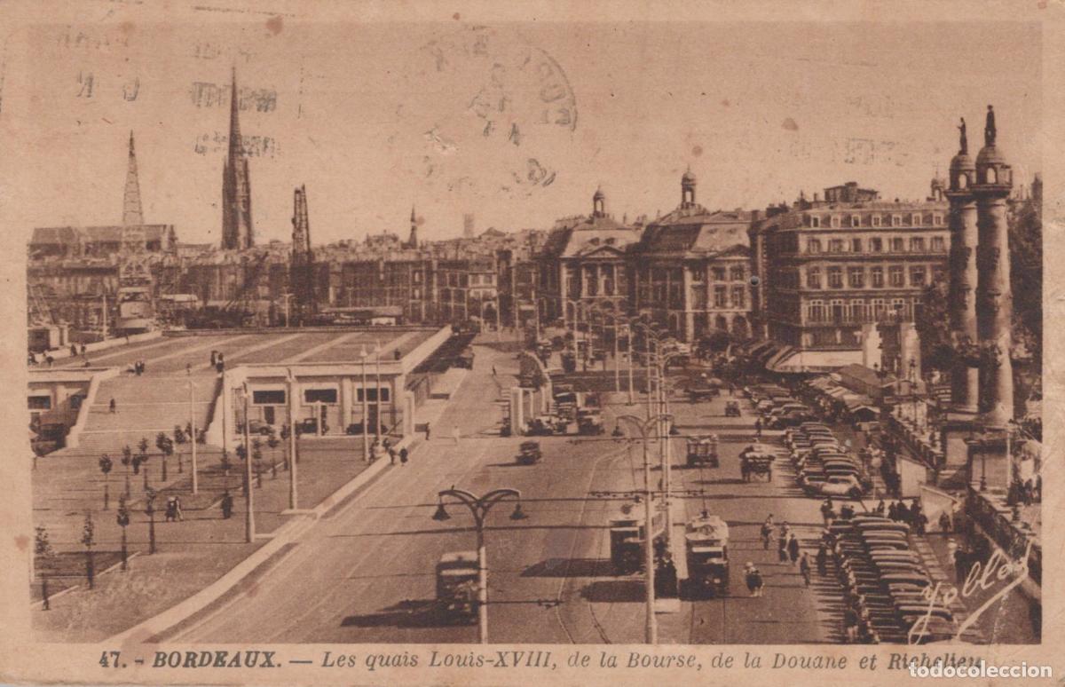 Postcards: France Bordeaux Quais Louis XVIII Bourse Douane Richelieu Ville Tramways *YAB467