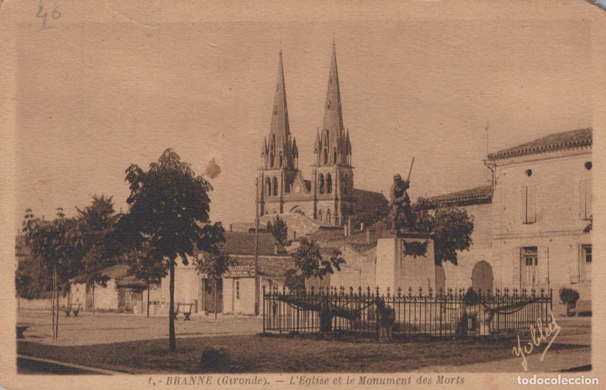 Cartes Postales: France Branne L &Eacute;glise et Monument Aux Morts Place Village *YAB655
