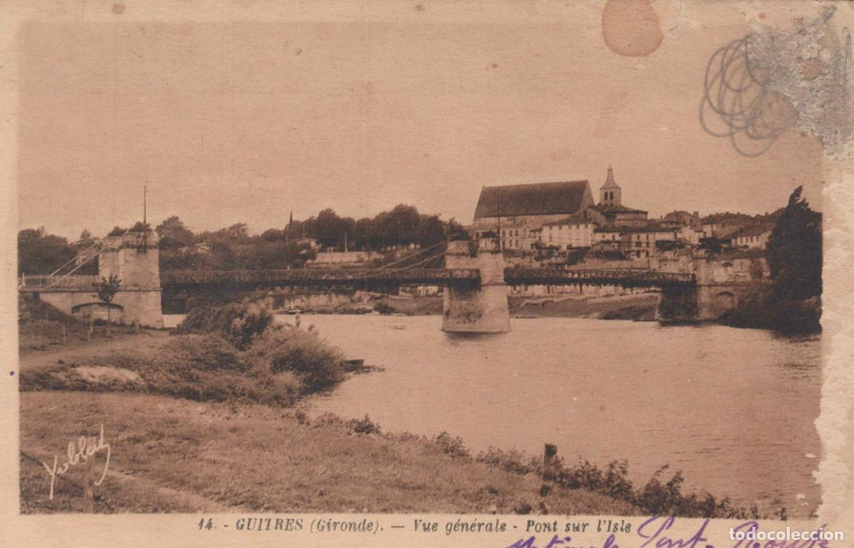 Postkarten: France Guitres Vue G&eacute;n&eacute;rale Pont Suspendu sur L Isle 1940 *YAB687