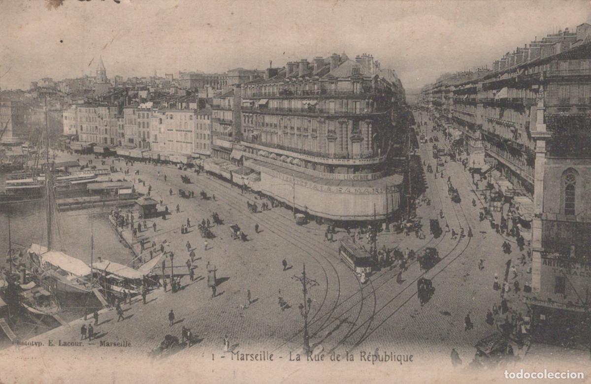 Postcards: France Marseille La Rue de la R&eacute;publique Tramways et Port *YAB600