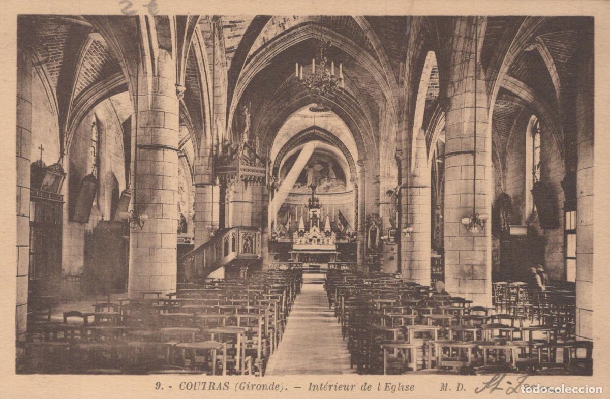 Postkarten: France Coutras Int&eacute;rieur Eglise Gothique Colonnes Autel Chaises 1941 *YAB681