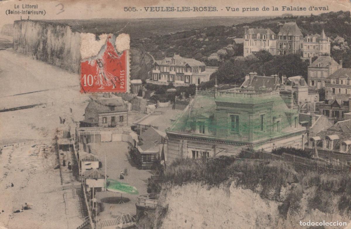 Postais: France Veules les Roses Vue C&ocirc;ti&egrave;re Falaise D Aval Architecture *YAB996