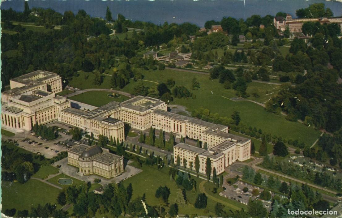 Postales: N&ordm; 592-GINEBRA. Suiza. El Palacio de las Naciones y la Oficina Internacional del Trabajo. Sin circul