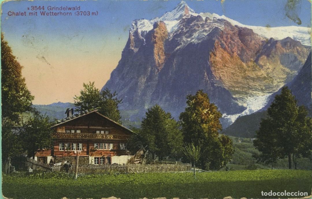 Postales: N&ordm; 3544-GRINDELWALD. Suiza. Chalet con Wetterhorn (3703 m). Sin circular. EDITION PHOTO LOB