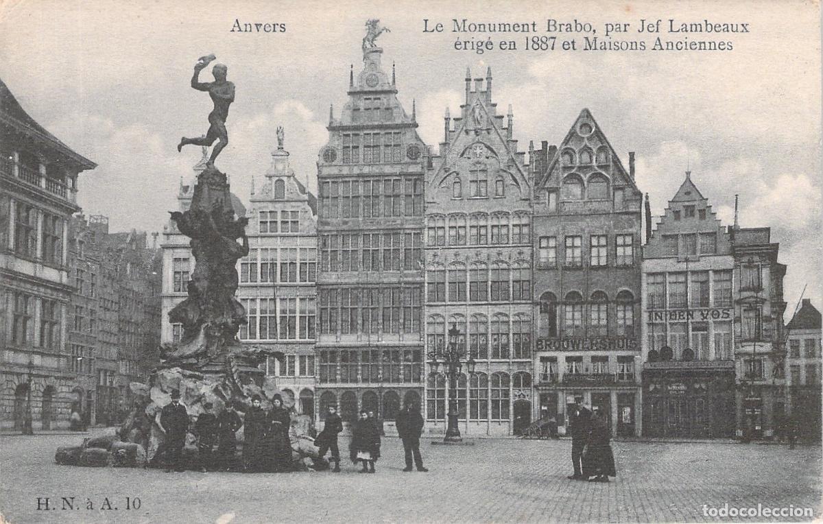 Postais: Postal de Amberes Monumento Brabo y Casas Hist&oacute;ricas