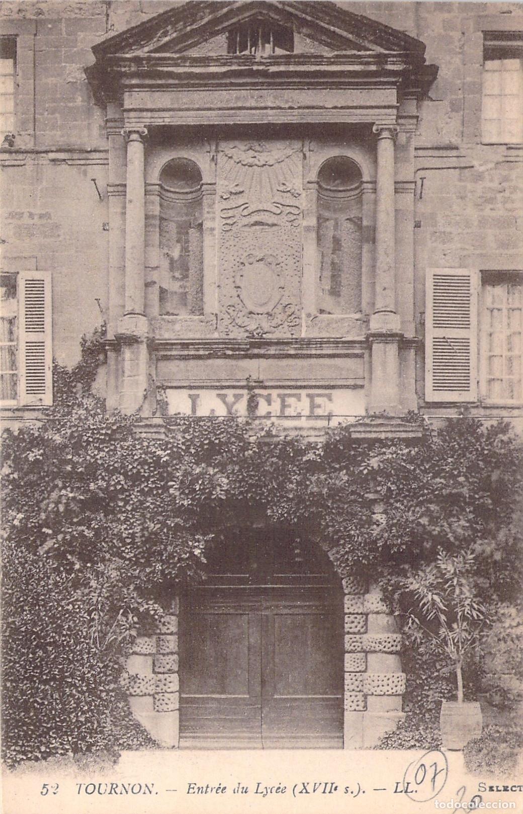 Postais: Postal de la entrada del Liceo de Tournon Francia