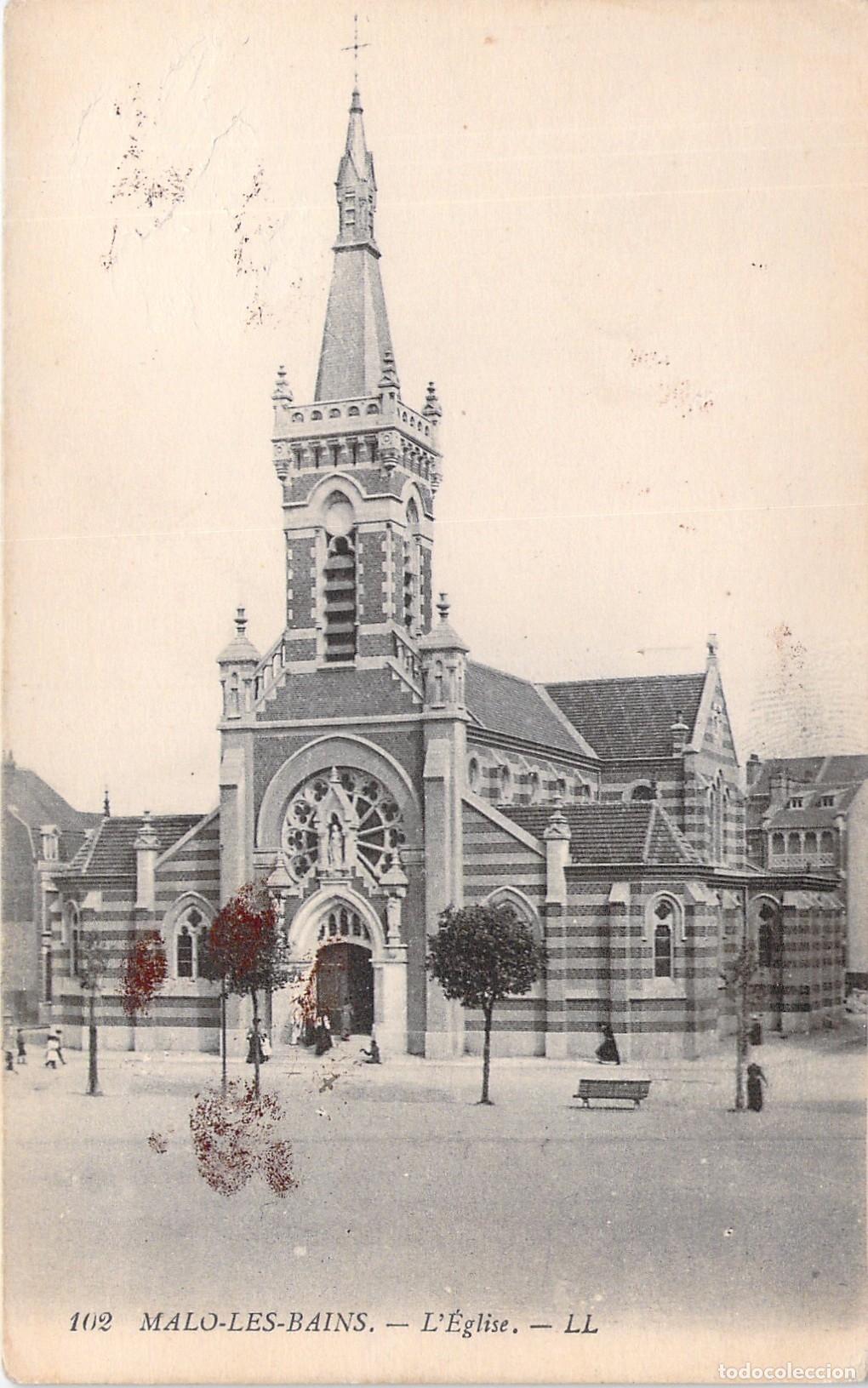 Postkarten: Postal de la Iglesia de Malo-les-Bains, Francia