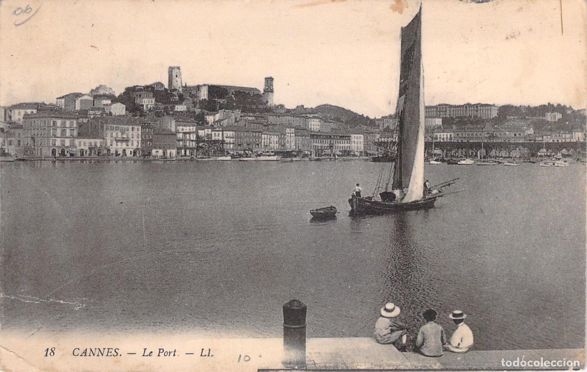 Postkarten: Postal de Cannes, vista del puerto con barcos y mar