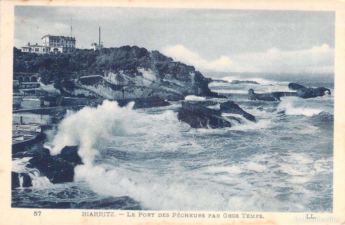 Cartes Postales: Postal de Biarritz Le Port des P&ecirc;cheurs durante una tormenta