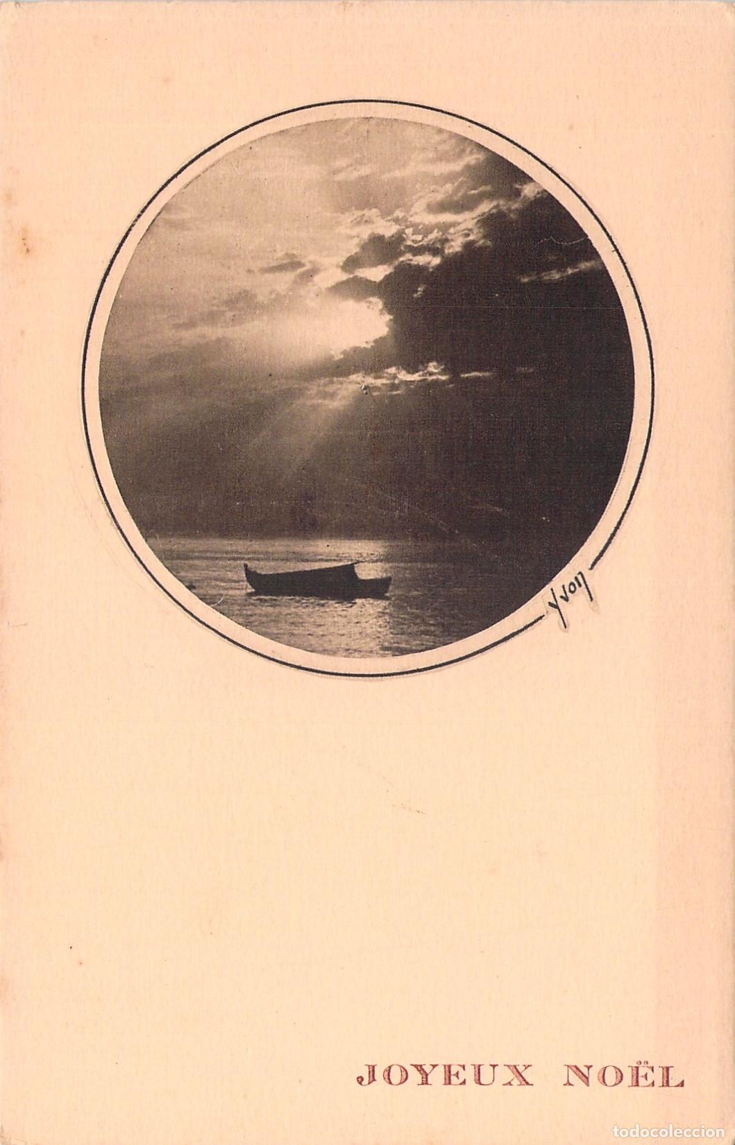 Postkarten: Postal de Navidad con paisaje marino y barco de Yvon