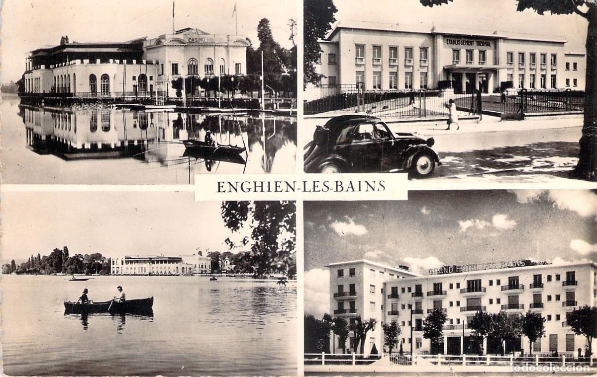 Cartoline: Postal de Enghien-les-Bains Casino Lago y Hotel Balneario Francia
