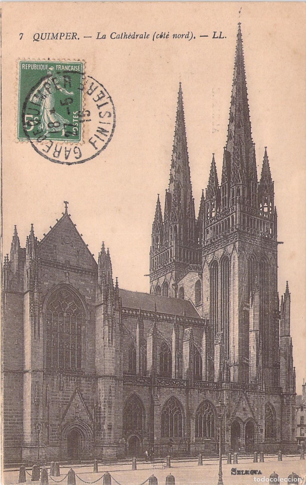 Cartoline: Postal de la Catedral de Quimper, Fachada Norte, Francia