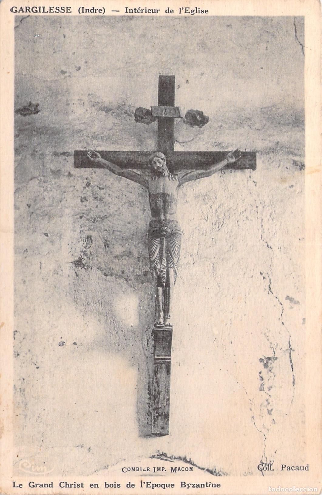 Cartes Postales: Postal de Gargilesse, Indre, Interior de la iglesia con Cristo de madera