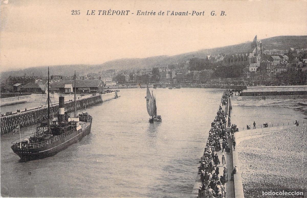 Postkarten: Postal de Le Tr&eacute;port, entrada del puerto con barcos