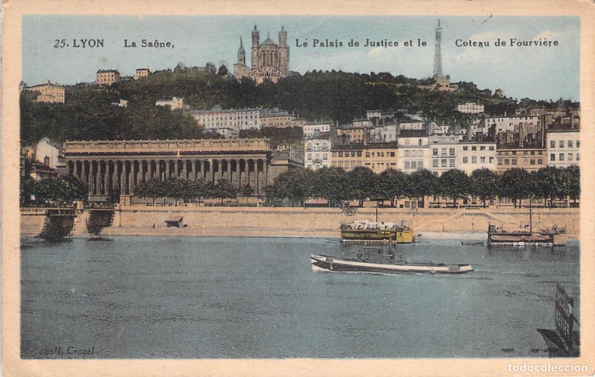 Postais: Postal de Lyon, Francia: Palais de Justice y colina de Fourvi&egrave;re