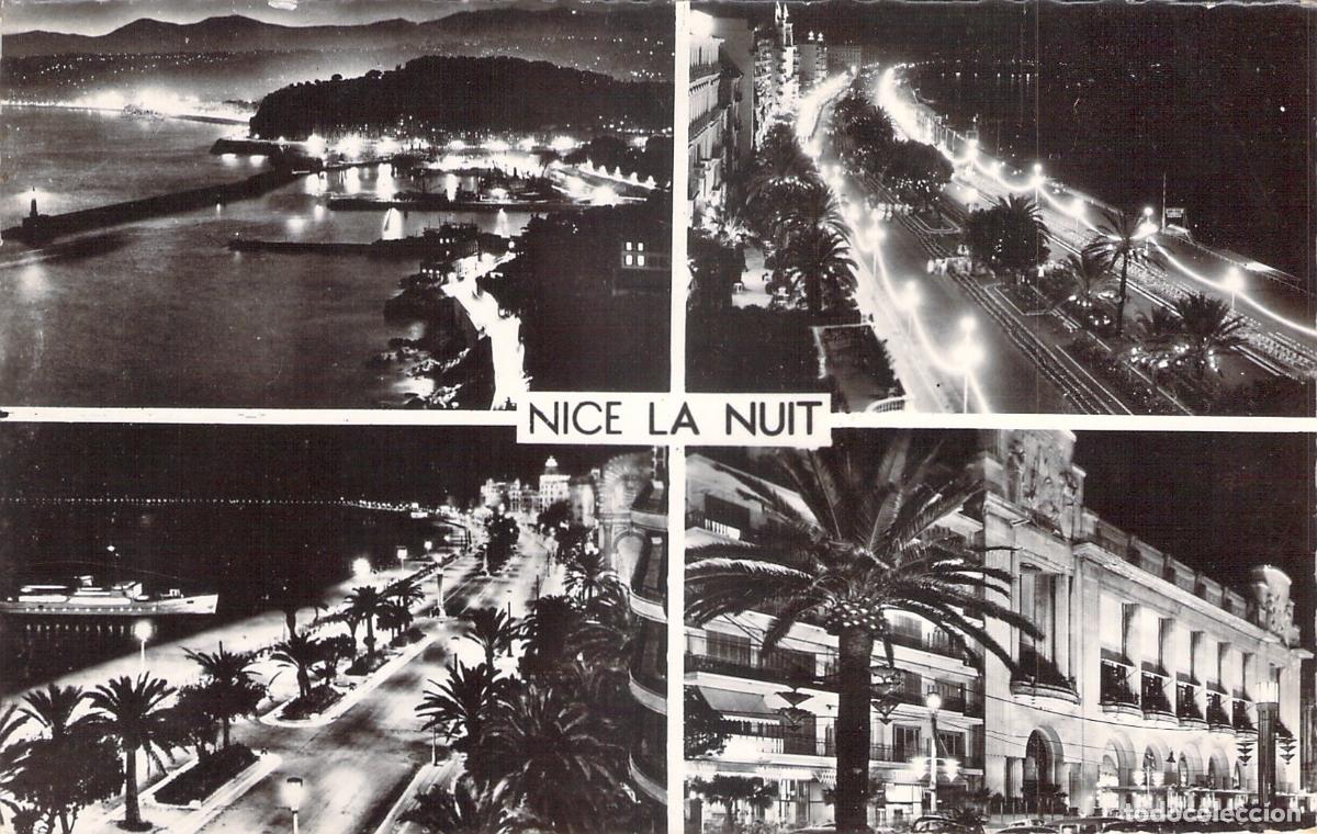 Postcards: Postal de Niza por la noche, vistas panor&aacute;micas de la Costa Azul