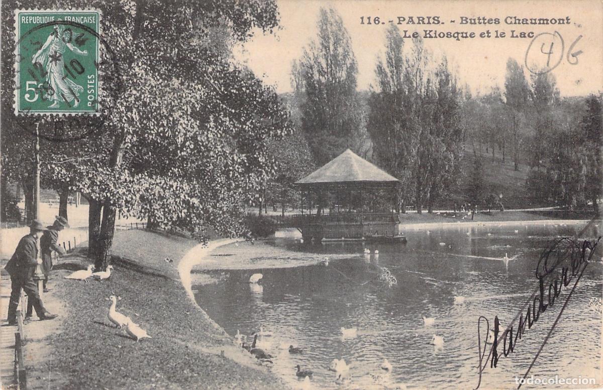 Postkarten: Postal de Par&iacute;s Buttes-Chaumont el quiosco y el lago