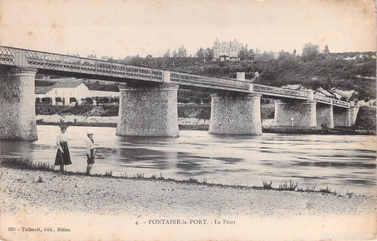 Postkarten: Postal de Fontaine-le-Port con vista panor&aacute;mica del puente sobre el r&iacute;o Sena