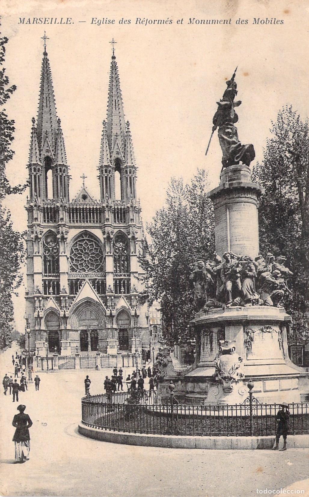 Postales: Postal de la Iglesia de los Reformados y el Monumento a los M&oacute;viles en Marsella