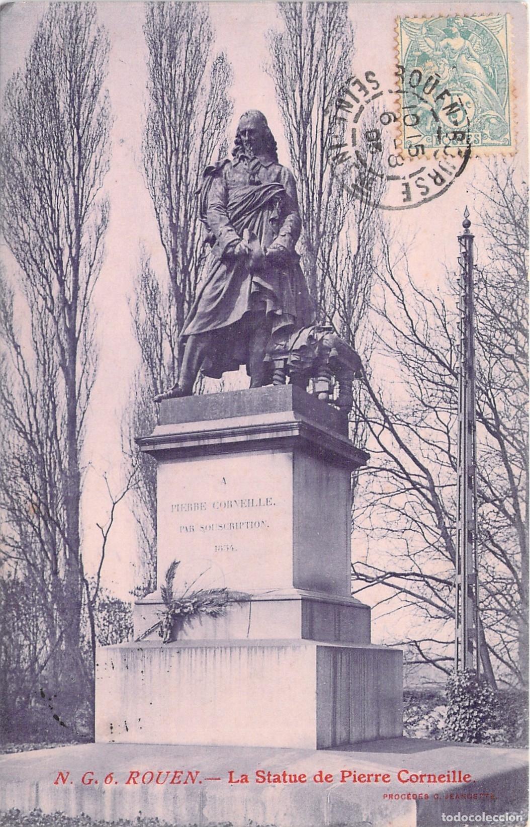 Postales: Postal de la estatua de Pierre Corneille en Rouen, Francia