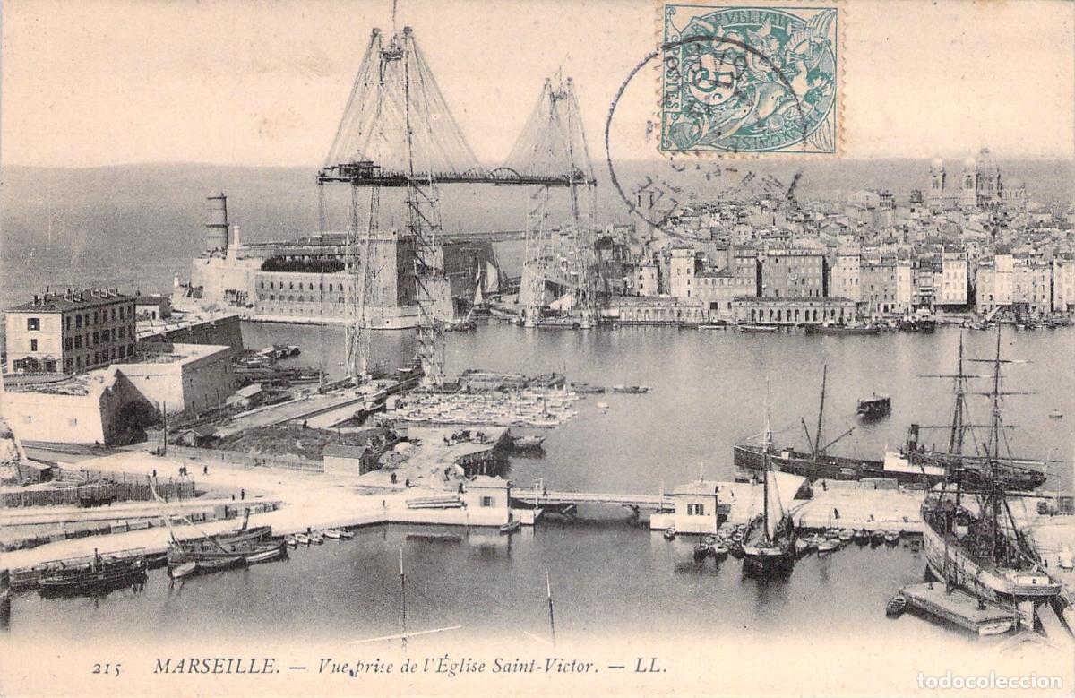 Postales: Postal de Marsella con vista al puerto y puente transbordador