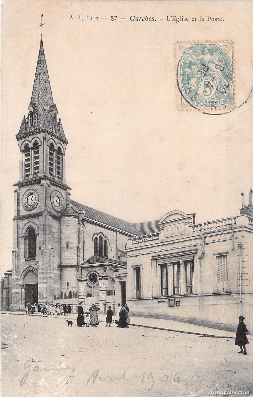 Postales: Postal de la iglesia y la oficina de correos en Garches, Francia