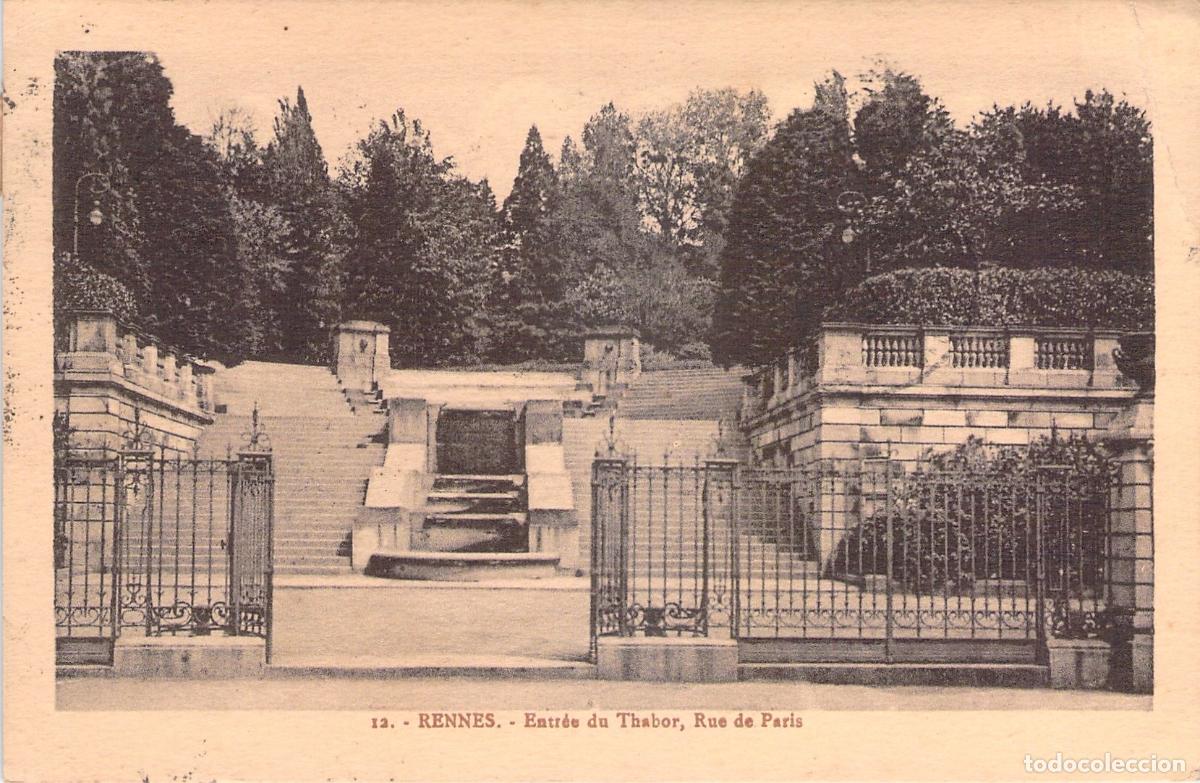 Postales: Postal de la entrada del Parque Thabor en Rennes Francia