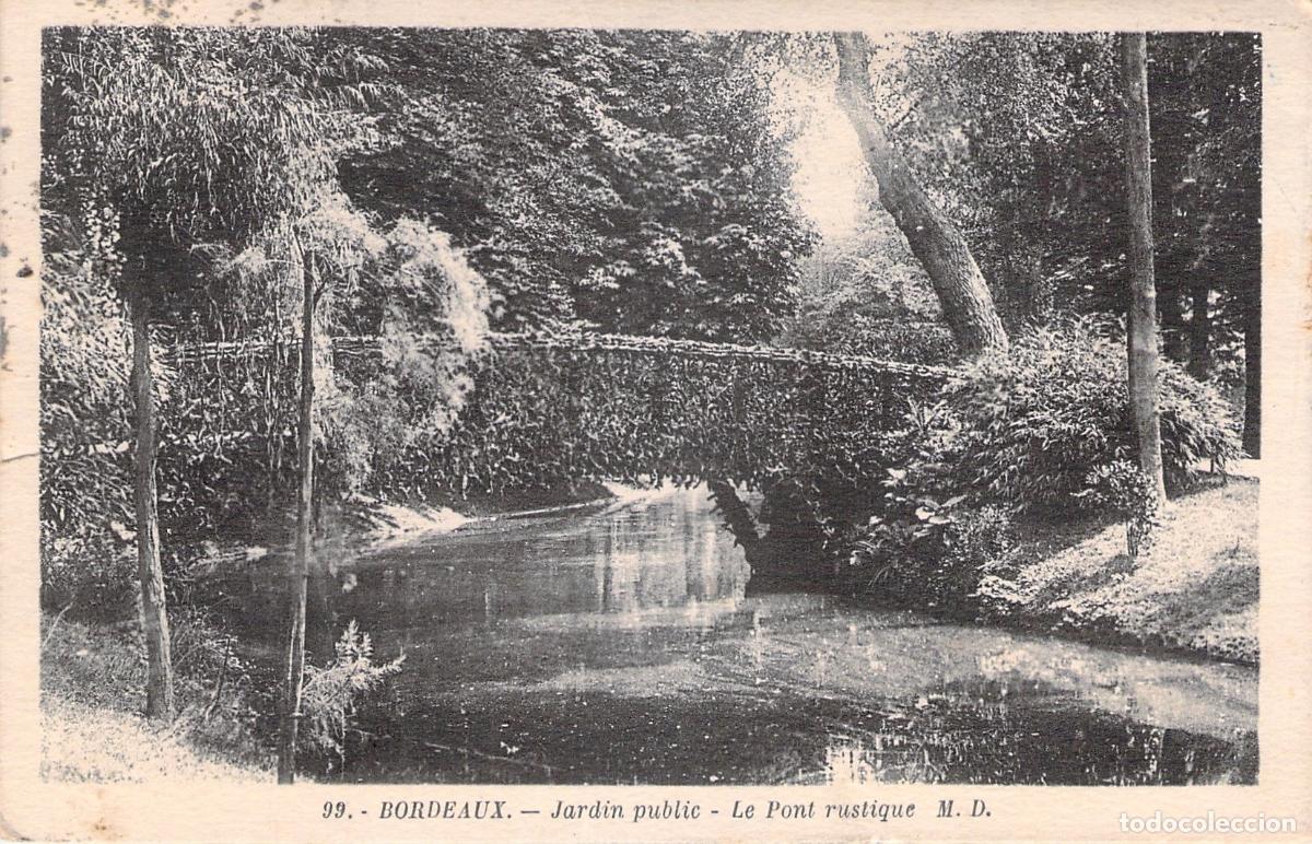 Postales: Postal de Bordeaux Jard&iacute;n P&uacute;blico con Puente R&uacute;stico