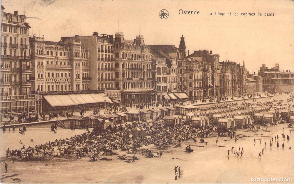 Cartes Postales: Postal de la playa y cabinas de ba&ntilde;o en Ostende, B&eacute;lgica