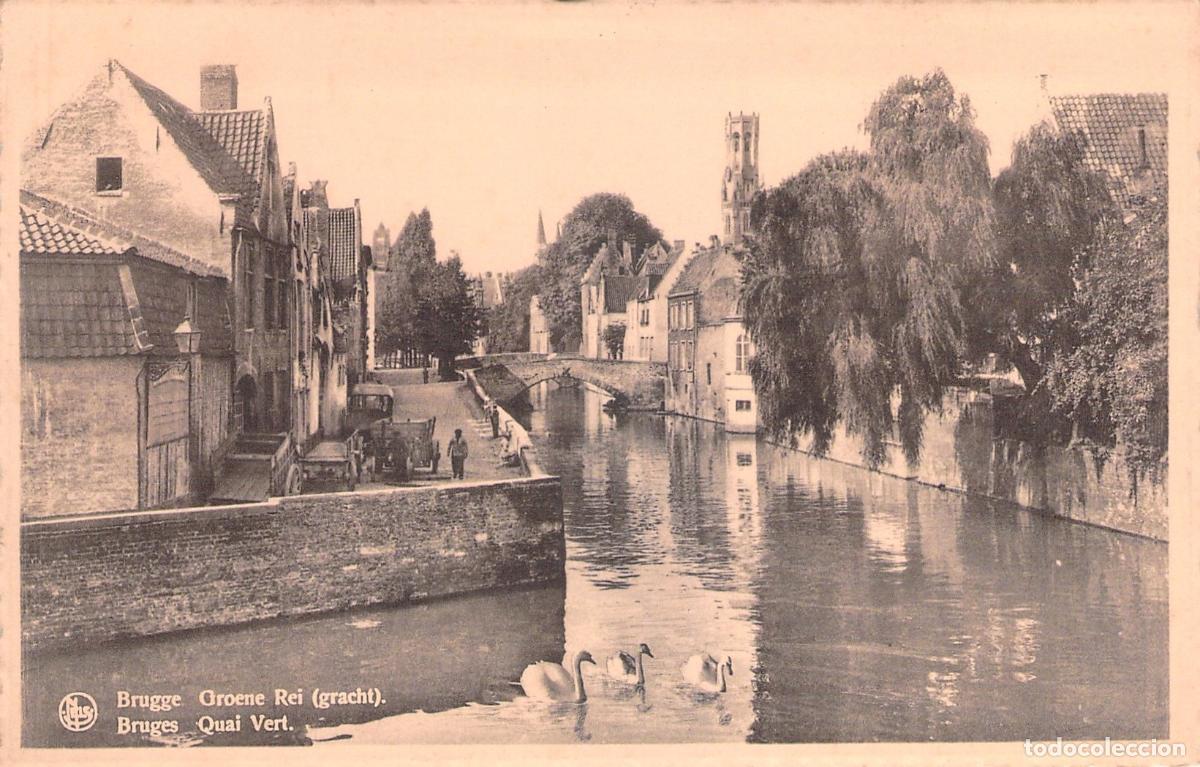 Cartes Postales: Postal de Brujas Groene Rei con cisnes en los canales de B&eacute;lgica