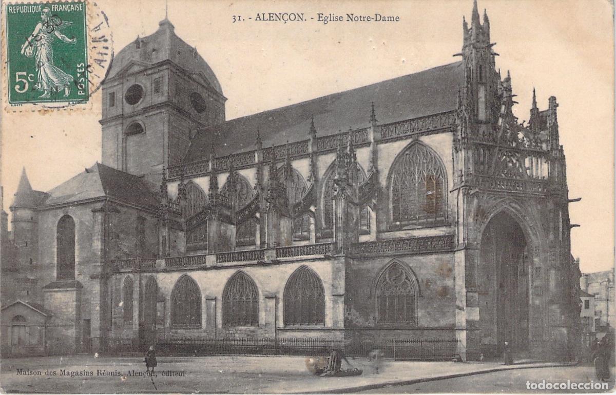 Postales: Postal de la Iglesia de Notre-Dame en Alen&ccedil;on, Francia