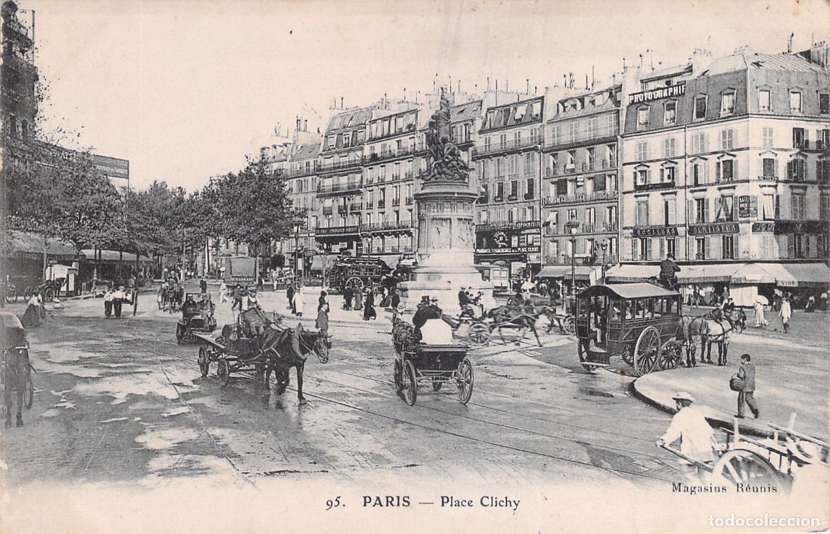 Postales: Postal de Place Clichy en Par&iacute;s con carruajes antiguos