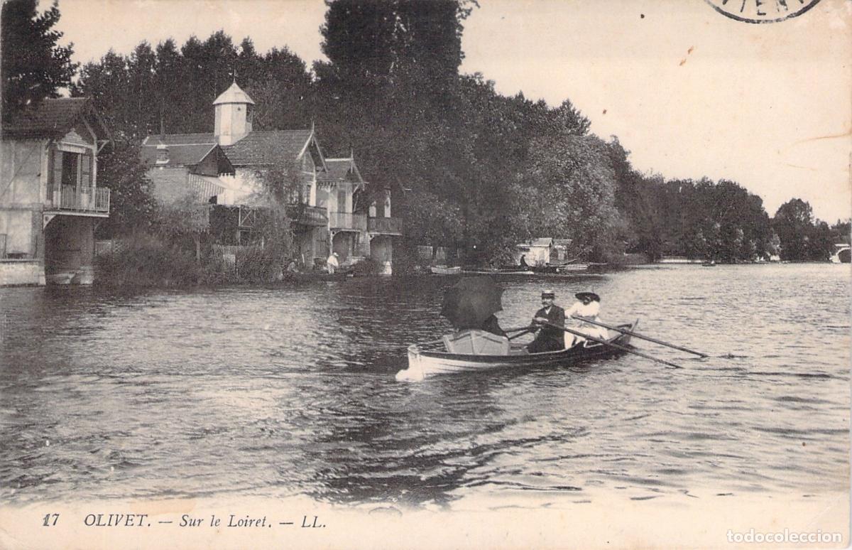 Postales: Postal de Olivet, r&iacute;o Loiret con personas en bote