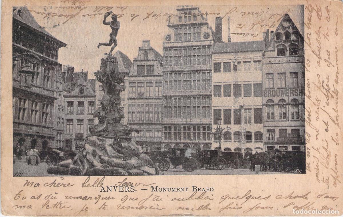 Postales: Postal de la Fuente de Brabo en la Grote Markt de Amberes