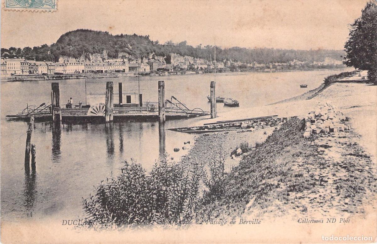 Postales: Postal de Duclair y el transbordador de Berville sobre el r&iacute;o Sena