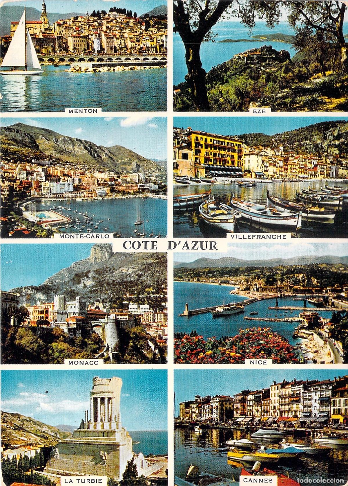 Postales: Postal de la Costa Azul, Francia, Vistas M&uacute;ltiples