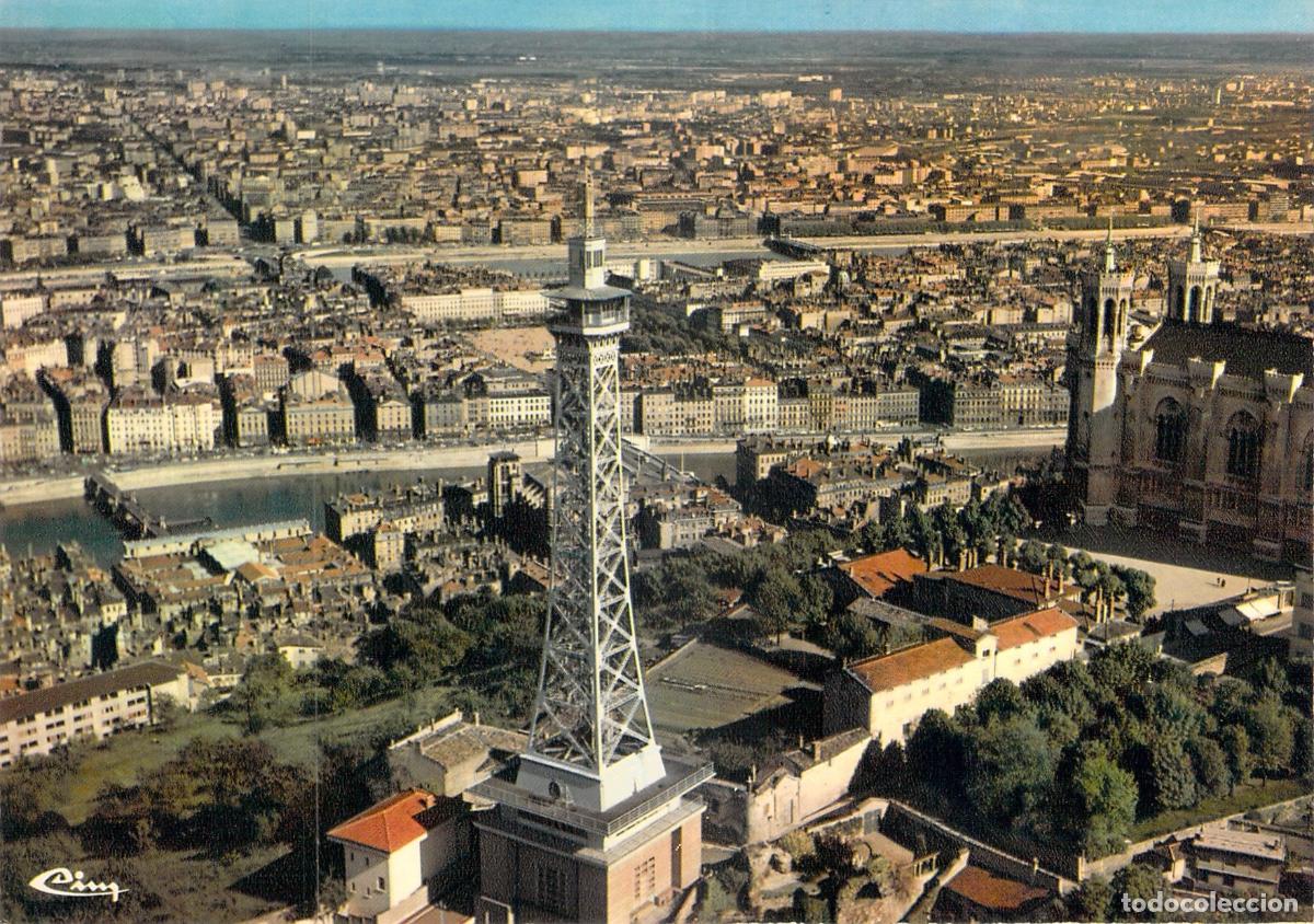 Postales: Postal de Lyon: Vista A&eacute;rea con Bas&iacute;lica de Fourvi&egrave;re y Torre ORTF