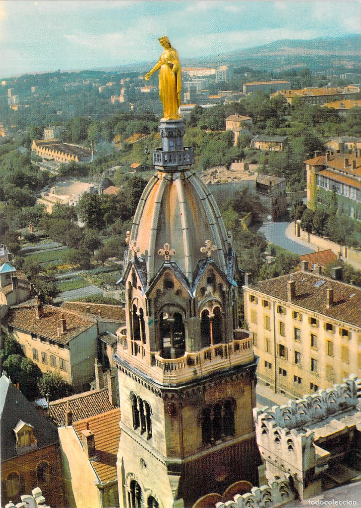 Postales: Postal de la Capilla de Fourviere y la Virgen Dorada en Lyon, Francia