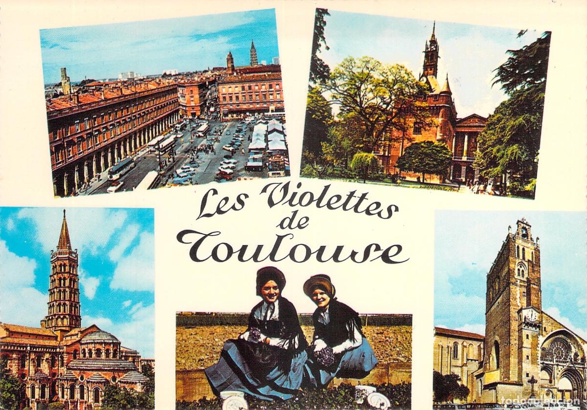 Postales: Postal de Toulouse Francia con monumentos emblem&aacute;ticos y trajes regionales