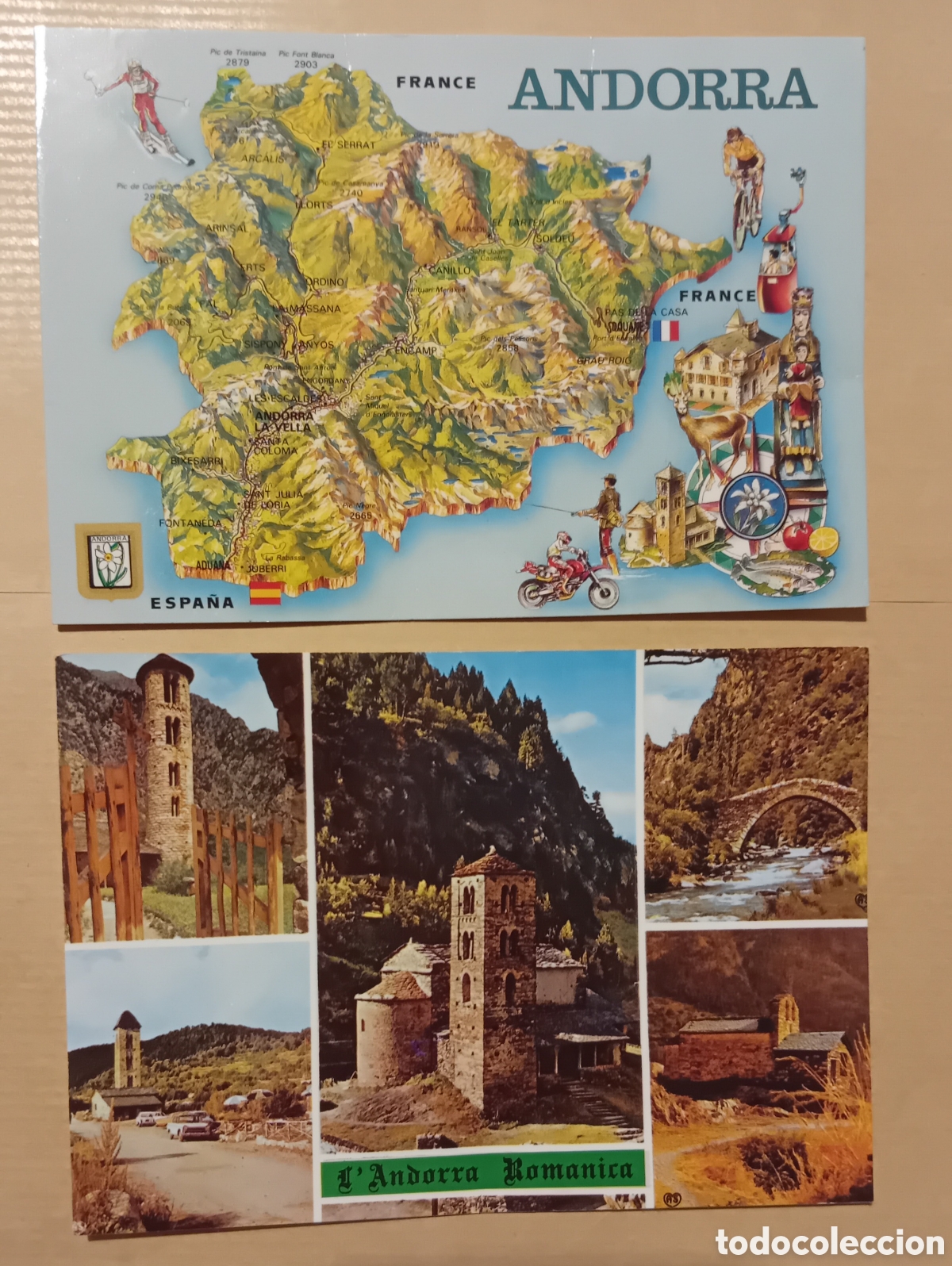 Postales: Conjunto de dos postales tur&iacute;sticas de Andorra, datadas entre los a&ntilde;os 60 y 70.