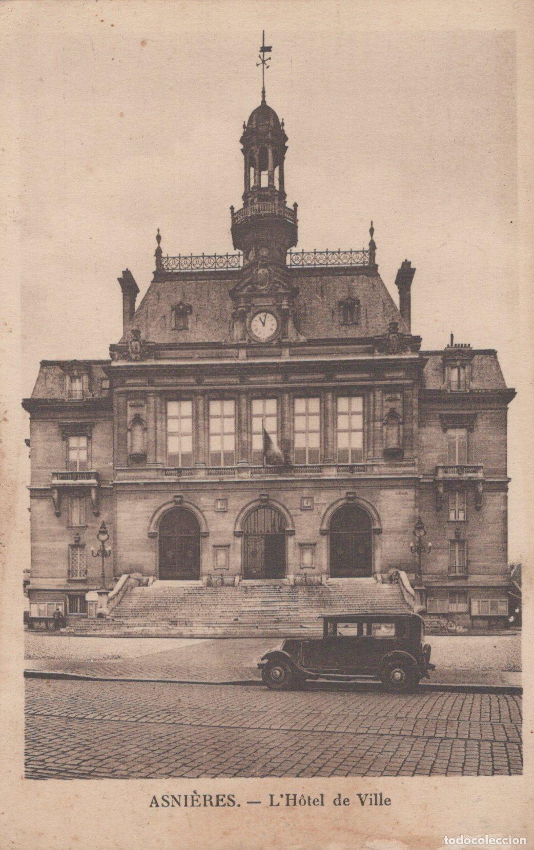 Postkarten: France Asni&egrave;res &Icirc;le de H&ocirc;tel de Ville Architecture Voiture Unposted *YAC061