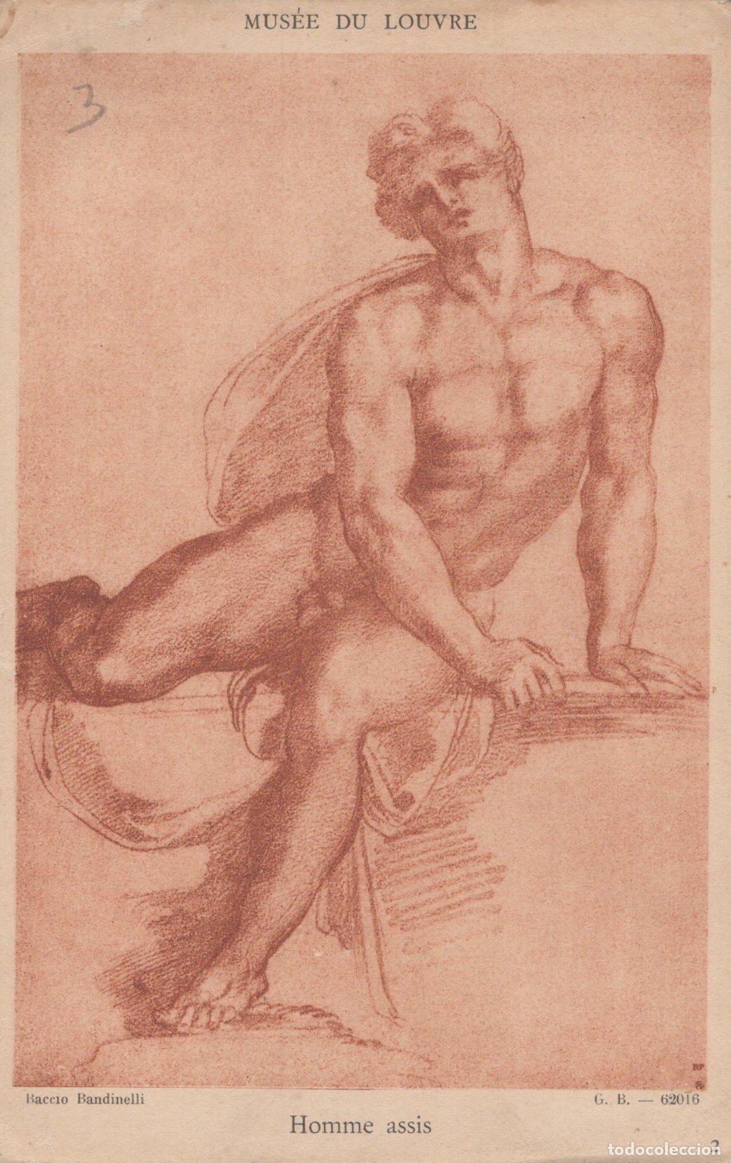 Postales: France Paris &Icirc;le de Louvre Baccio Bandinelli Homme Assis Dessin Unposted *YAC348