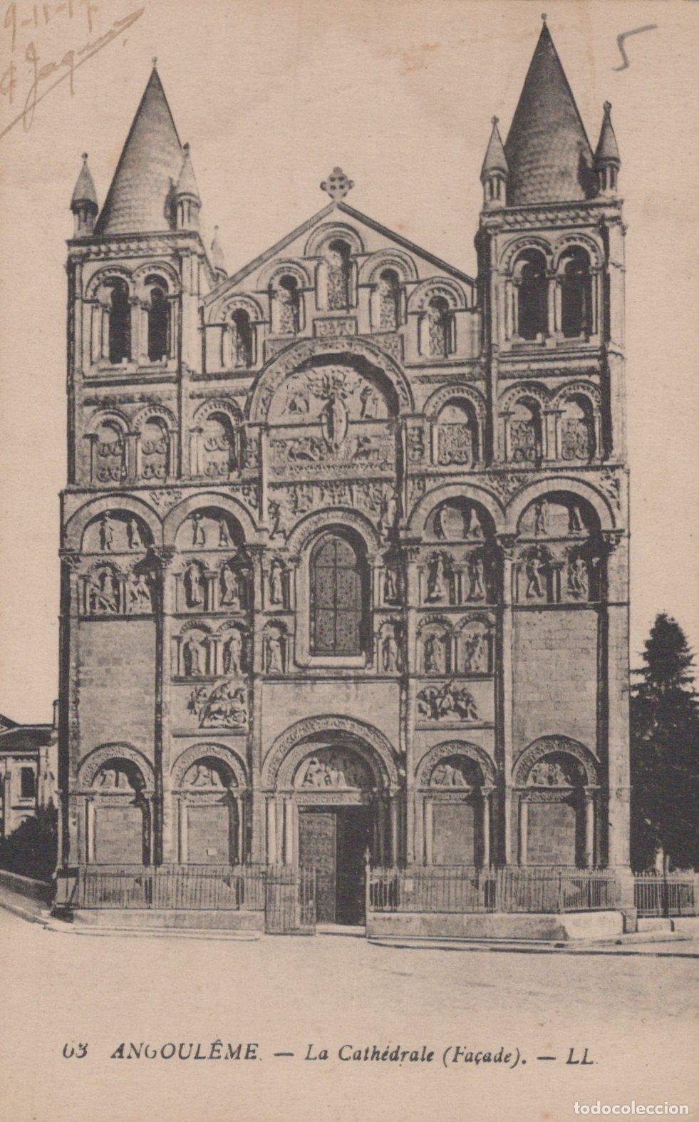 Cartoline: France Angoul&ecirc;me Cath&eacute;drale Saint Pierre Fa&ccedil;ade Romane 1917 *YAC462