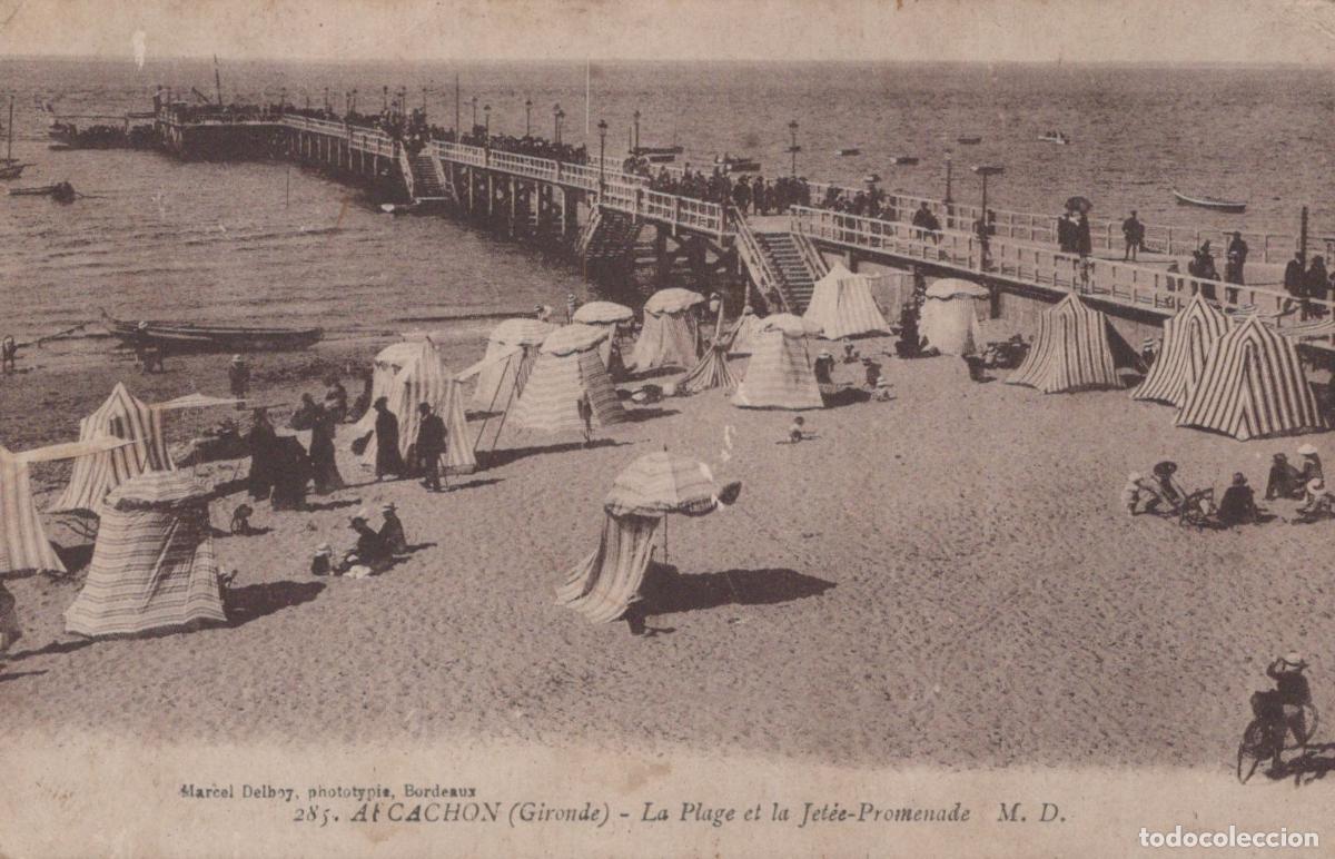 Postales: France Arcachon La Plage et Jet&eacute;e Promenade Vie Baln&eacute;aire *YAC622