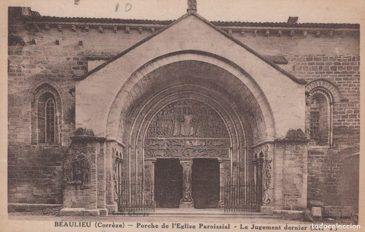 Postcards: France Beaulieu Porche &Eacute;glise Paroissiale Jugement Dernier Romane *YAC920