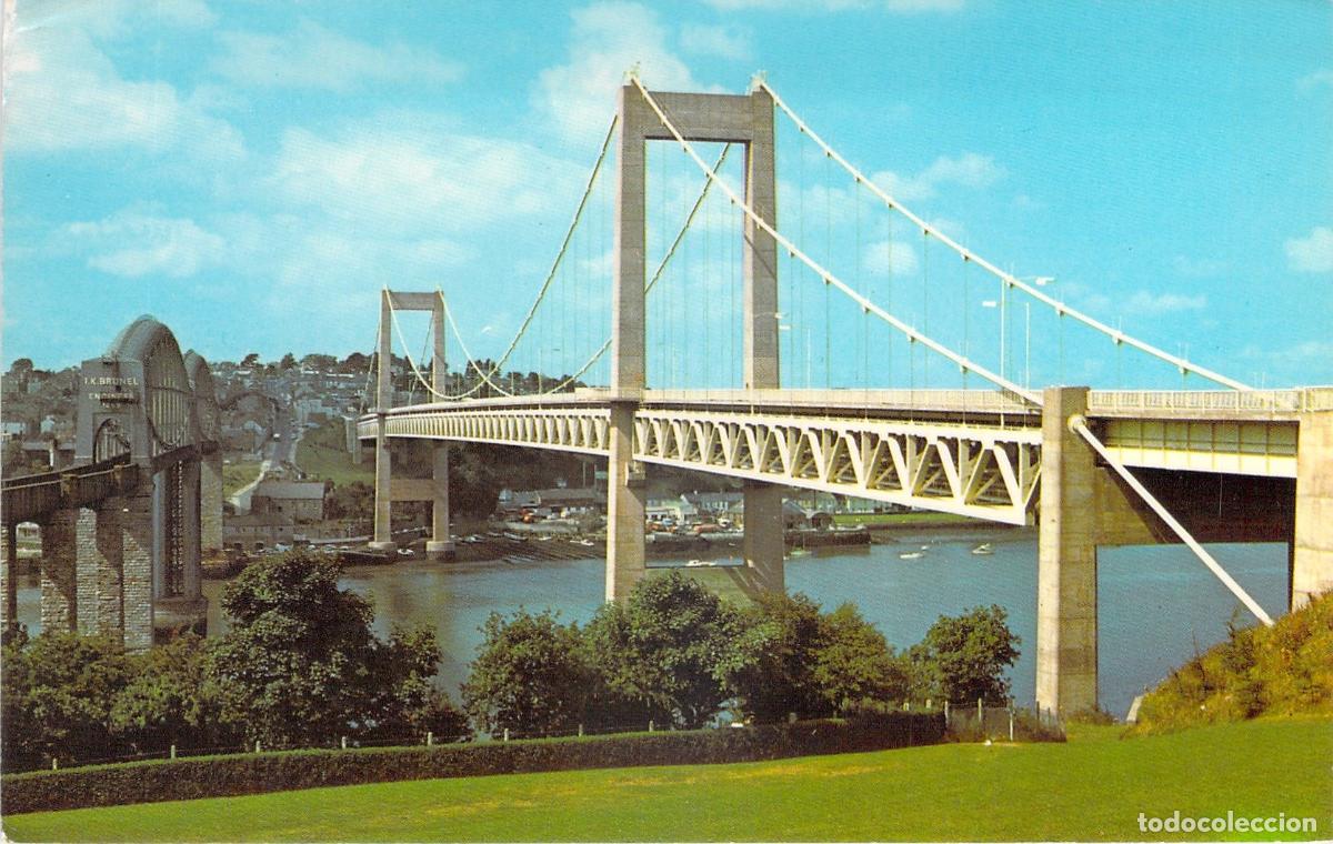Postales: Postal de los puentes antiguo y nuevo del r&iacute;o Tamar en Plymouth y Saltash