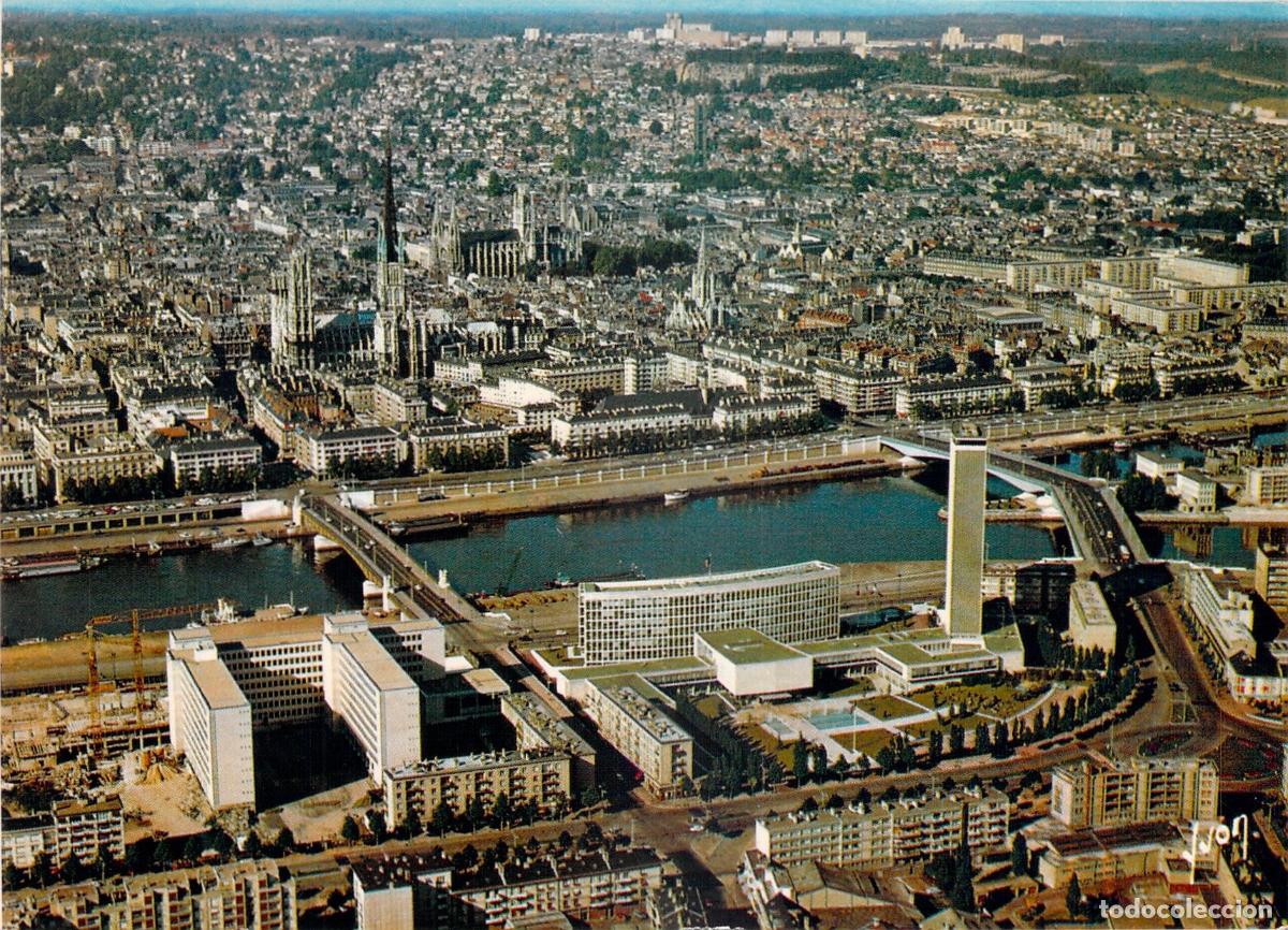 Postales: Postal de Rouen vista a&eacute;rea y la Prefectura Francia
