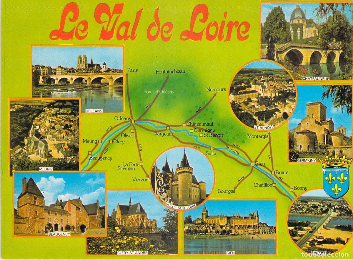 Postales: Postal del Valle del Loira con Mapa y Vistas Tur&iacute;sticas