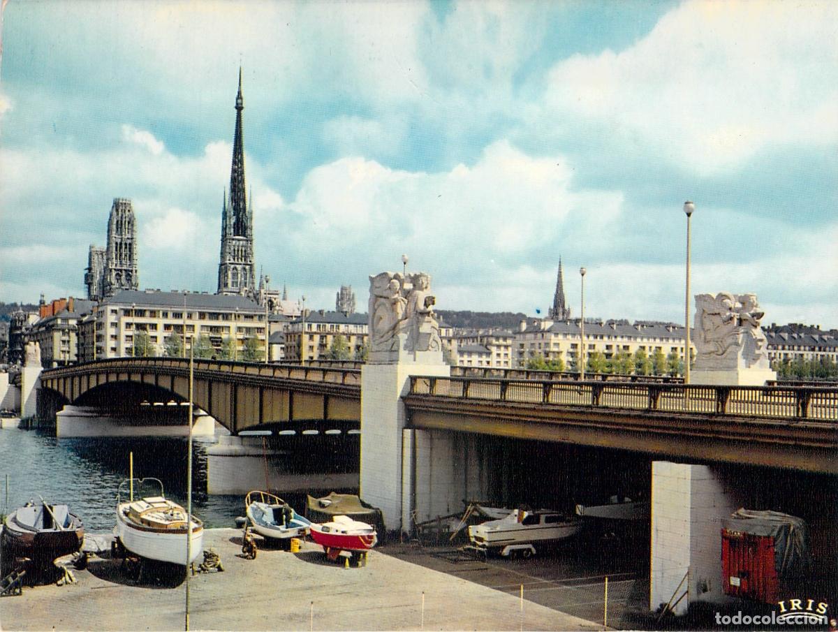 Postales: Postal de Rouen con el Puente Boieldieu y la Catedral