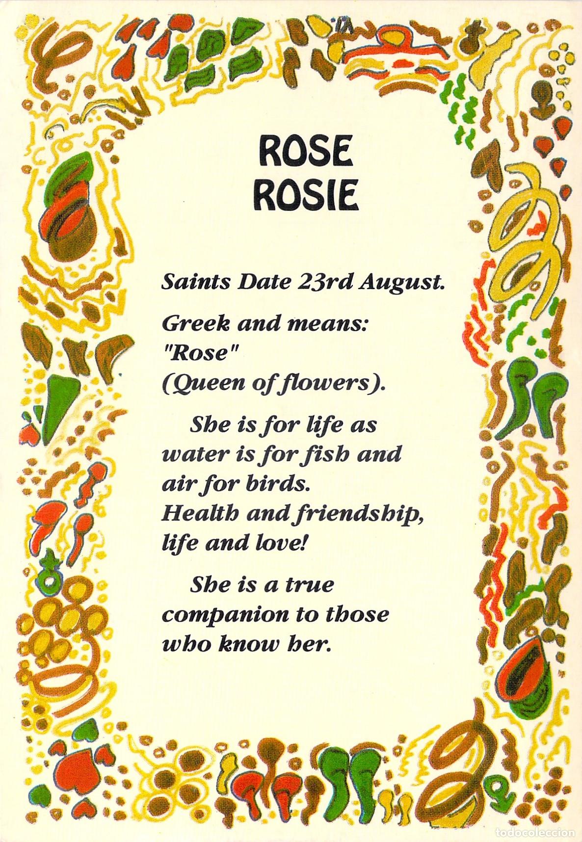 Postales: Postal ilustrada con el significado del nombre Rose Rosie